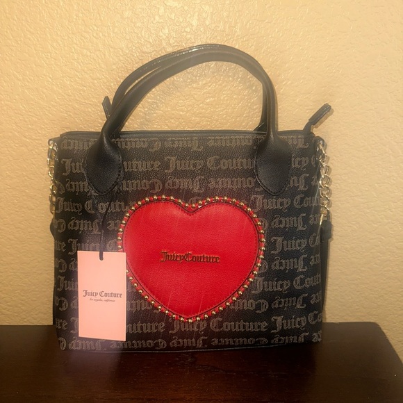 Juicy Couture Black and Red Satchel with Heart Accent - Picture 1 of 3